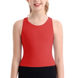 DOCUMO Girls Tank Tops Double Lined High Neck Racerback Crop Tops for Kids Sleeveless Workout Tops for Dance, Yoga, Running, Sports(Red, Small)