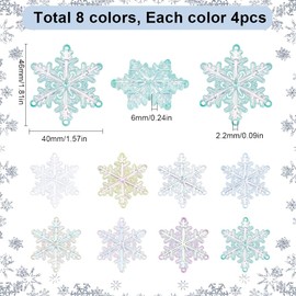 SUNNYCLUE 32Pcs 8 Colors Christmas Snowflake Ornament Crystal Xmas Ornaments Plastic Acrylic Winter Holiday Chandelier Component Links Clear Hanging Decoration for Christmas Tree Party Decor DIY Craft