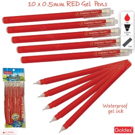 GOLDEX Aquatic RED 10 x 0.5mm Tip Waterproof Gel Ink Pens Effortless Writing