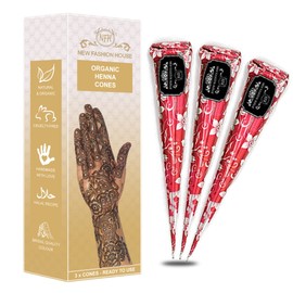 Organic Henna Mehindi XL Cones Ready To Use (Pack of 3) No Chemicals, No Dyes