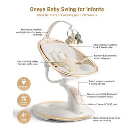 Baby Swing for Infants to Toddler, Electric Baby Swing with Sturdy Shield-Shaped Base, 180° Rotation Portable Infant Swing with 5 Speeds & 12 Lullabies for Newborn Baby Boy Girl Up to 20 lbs, White
