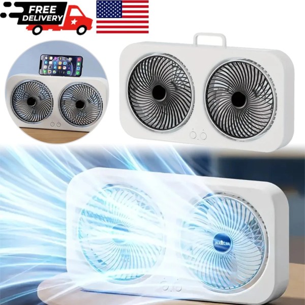 Unbranded Dual Head Portable USB Desk Fan Cooling Fan 3-Speed