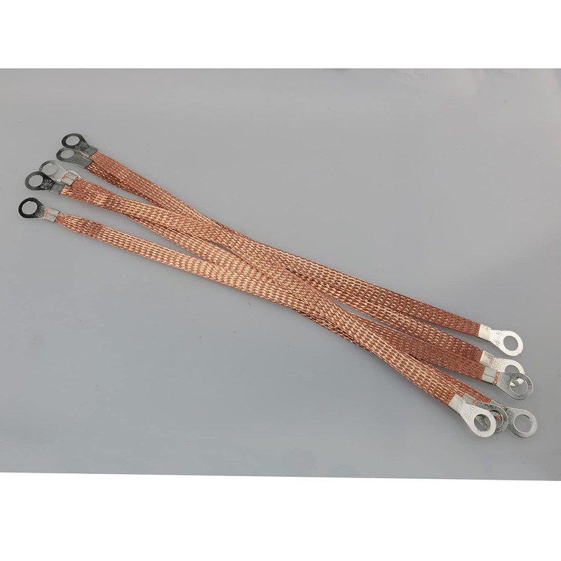 6pcs Flat Copper Braided Connecting Wire 11.8 Inch Round Hole