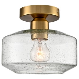 Modern Semi Flush Mount Ceiling Light with Seeded Glass Shade, Brass Gold Flush Mount Ceiling Lights Fixture, Farmhouse Industrial Ceiling Light for Hallway Schoolhouse Laundry Room Kitchen Entryway