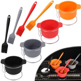 ZUZUAN 4pcs 13.5 Oz Silicone Sauce Bowl and 4pcs Silicone BBQ Brush-BBQ Basting Set with Sauce Bowl and Brush for Grilling All Types of Ingredients for Meat Smoker, Grill and Stove