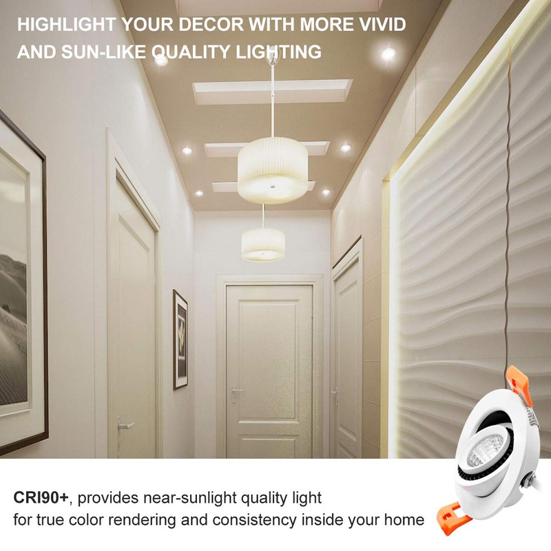 YGS-Tech 2 Inch Eyeball Gimbal LED Recessed Lighting Dimmable Downlight,