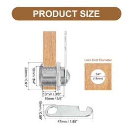 PATIKIL Cabinet Drawer Lock with Keys 2 Pcs 5/8" (16mm) Keyed Different Zinc Alloy Security Lock Cylinder Cam for Door Cupboard Household Mailbox Office Silver