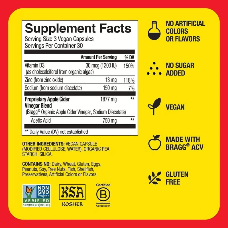Bragg Apple Cider Vinegar Capsules with Vitamin D and 90