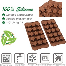 Bamutu Star Shape Chocolate Silicone Molds 2 PCS 15-Cavity Ice Cube Mould Star Non Stick Candy Dessert Jelly Silicone Mold