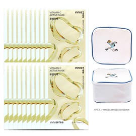 Innisfree Active Mask Vita C (Transparent Whitening) 20 sheets + Play Green Cosmetic Pouch (Blue) / 이니스프리 액티브 마스크 비타C (투명미백) 20매+플레이그린 화장품 파우치 (블루)