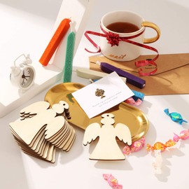 30 Pieces Wooden Angel Shape Cutouts Crafts Blank Wood Hanging Ornaments with 3 Rolls Twines for Christmas Tree Decoration