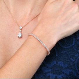 Diamond Treats Rose Gold Tennis Bracelet for Women and Girls in 925 Sterling Silver, Rose Gold Bracelet for Women with 3mm Cubic Zirconia Stones, 6.5-7.5 inch Ladies Eternity Bracelet in Rose Gold