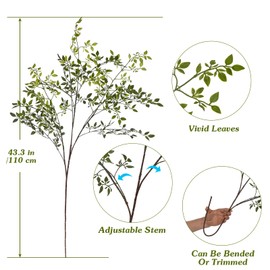 Ttranewsoo 2Pcs Artificial Greenery Stems, 43.7" Nandina Branches Tall Faux Plant Stems for Vase, Greenery Decor Stems Leaves Bunches for Shop Garden Office Home Décor