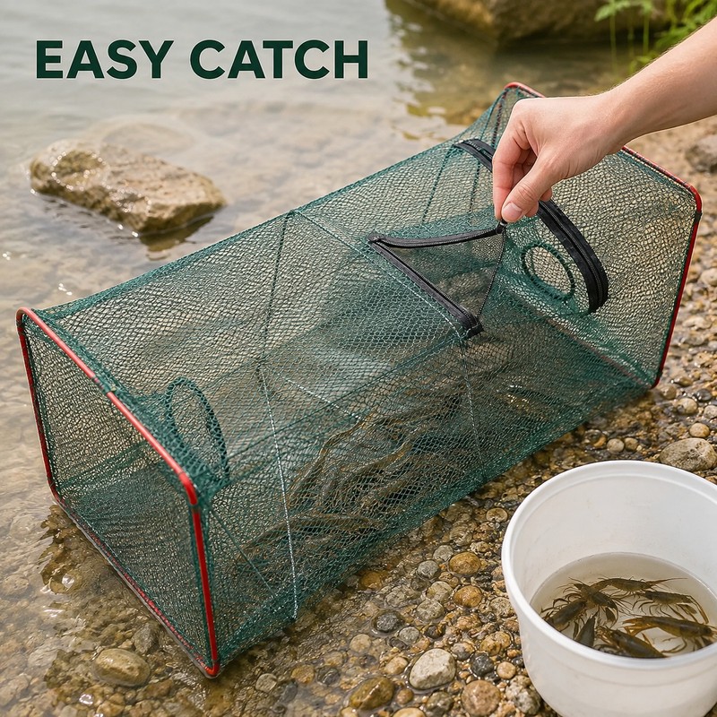 Collapsible Fish Trap for Outdoor Fishing - Portable Mesh Fish