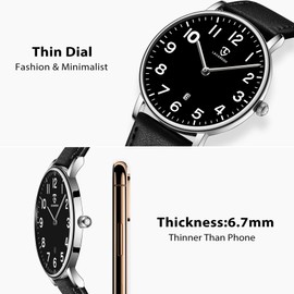 L LAVAREDO Watch for Men, Extremely Thin Mens Watches Minimalist Analog Men's Leather Wrist Watches with Time/Date, Birthday Gift for Men Boyfriend