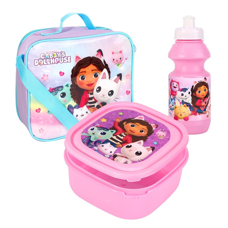 Gabbys Dollhouse Insulated 3 Piece Lunch Bag, Sandwich Box &