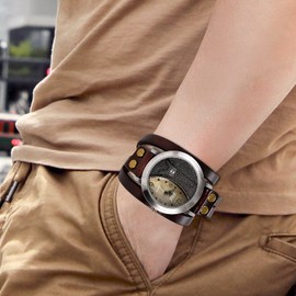 JewelryWe Women Mens Vintage Style Eiffel Tower Pattern Wrist Watch Multilayer Wrap Bracelet Quartz Wristwatch Brown