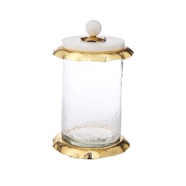 Classic Touch Decorium Glass Canister with Marble Lid and Gold Ruffle Design (3 sizes) (Large)