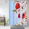 Fiokroo Red Cardinal Birds Cherry Flowers Shower Curtain 60x72in Waterproof
