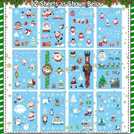 Partywind 160 Styles Glow Christmas Temporary Tattoos for Kids Stocking Stuffers, Christmas Birthday Party Decorations Supplies Favors, Xmas Holiday Tattoo Stickers for Kids Toys (12 Sheets)