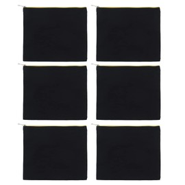 Aspire 6-Pack Black Cosmetic Makeup Bag with Gold Zipper, 100% Cotton Canvas Travel Toiletry Bag, 9-1/2 x 8 Inches