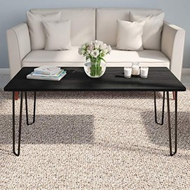 Lavish Home Coffee Table with Hairpin Legs, (L) 41.25â x (W) 19.5â x (H) 17.75â, Black
