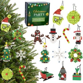 Christmas Ornaments Building Blocks Set, 12 Pack DIY Xmas Tree Hanging Decorations with Santa, Snowman, Snowflake, Stocking, Gingerbread, Christmas Ball, Fun Buildable Kits Gift for Christmas