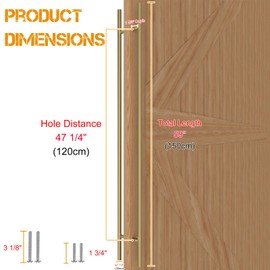 LVYIHAN 59 inch Round Stainless Steel Door Pull Push Handle Double Sided, French Sliding Barn Door Handle, H Shape Commercial Pull Handles, Gold