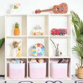 MINTWOOD Design 3-Pack 11x11 Inch Cube Storage Bin, Woven Storage Cube Organizer, Closet Organizer, Cute Square Storage Bins, Decorative Classroom Bathroom Pantry and Shelf Baskets, Light Pink