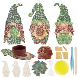 WEBEEDY 3 Styles DIY St. Patricks Day Gnome Mosaic Tiles Kit for Adults, Green Clover Gnome Glass Mosaic Coaster Kit with Wooden Bases Mosaics Sets for St Patrick's Day Wall Hanging Decor Gift