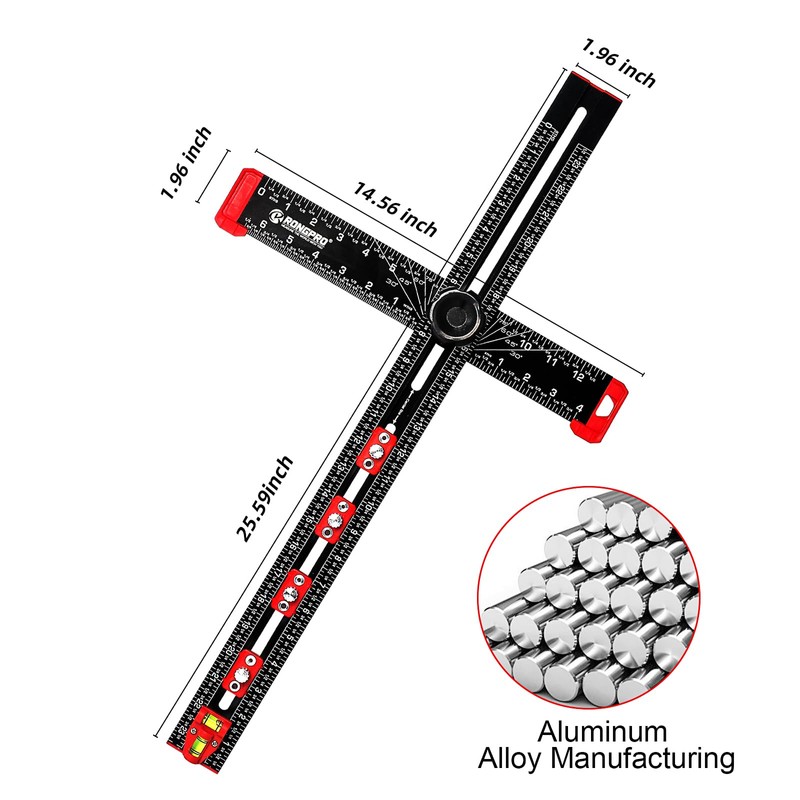 4 in 1 Adjustable T-Square Measuring Tools, 24in Aluminum Drilling