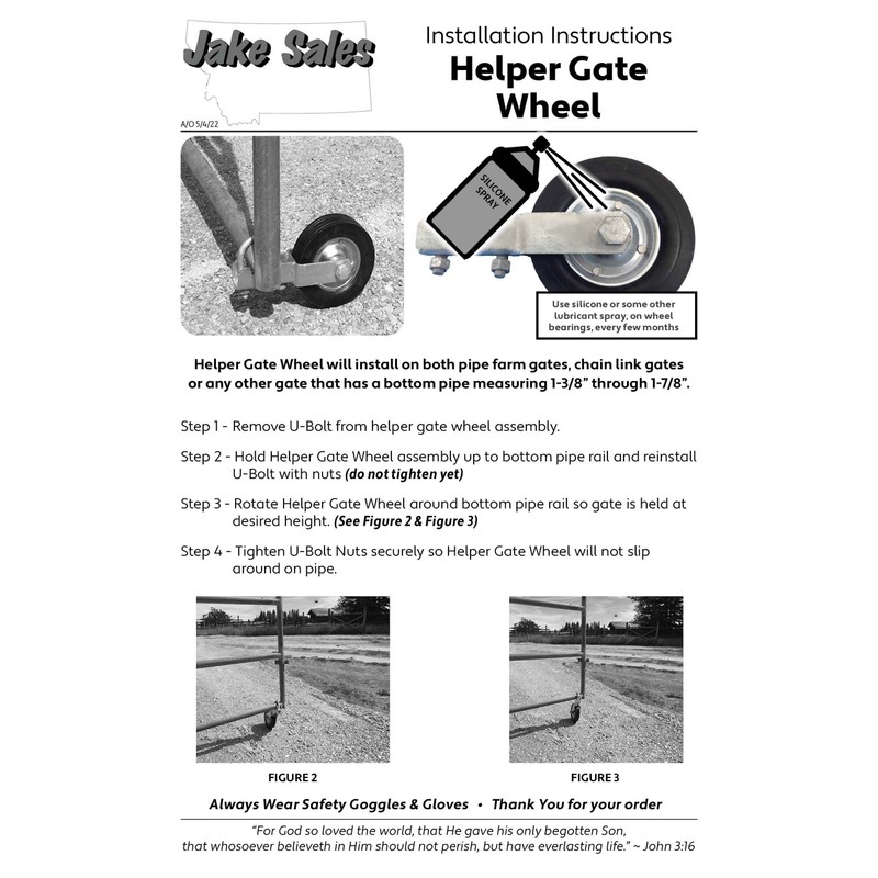 Jake Sales Gate Helper Wheel for Supporting Gates with 1-3/8"