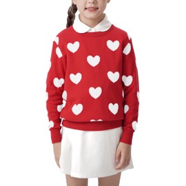 BOBOYOYO Girls Sweaters 100% Cotton Kids Heart Sweater Valentine Holiday Pullover Teen Clothes Winter Crew Neck Knit Top