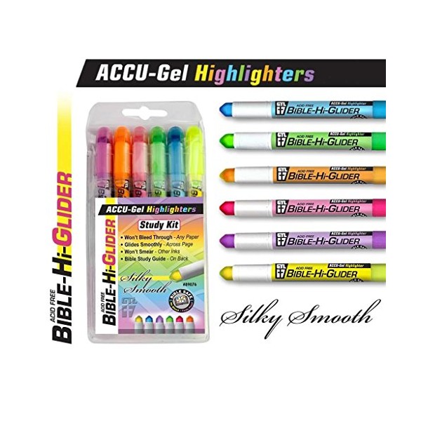 G.T. Luscombe Company, Inc. Accu-Gel Bible-Hi-Glider Bible Study Set | Precise Tip Size | No Bleed Solid Gel Highlighter | No Smearing or Fading | Long Lasting Bright Colors (Set of 6) – 4 Sets