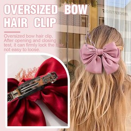 ZKSXOA Pack of 3 Hair Clips with Large Bow and Silky Satin, Plain Colour, French Hair Clip, Simple Hair Clasp, Accessories for Women and Girls, Black, Red, Pink