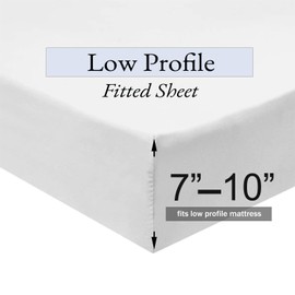 Royal Tradition Made in USA- Low Profile Cotton Sateen Sheets Set (7-10 Inches) Queen Size-White, 4pc Bed Linens