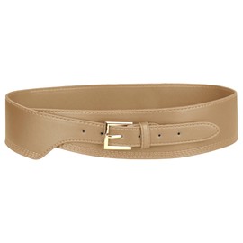 Elerevyo Womens Obi Waist Belt, Vintage Faux Leather Buckle Wide Belts Waistband for Dress Coat Beige 70-75cm/27.56-29.53"