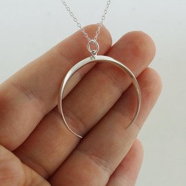 "Ridged Crescent Moon Pendant, Sterling Silver"