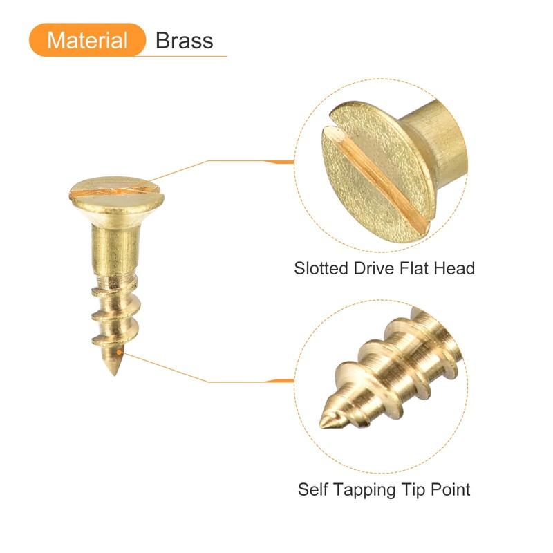 sourcing map Brass Wood Screws, 40Pcs M2.5 x 10mm Slotted