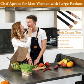 BLIRITEL Canvas Work Apron with Cross Back Straps, Chef Apron for Men Women, Adjustable Utility Apron for Kitchen,Workshop (Dark Blue)