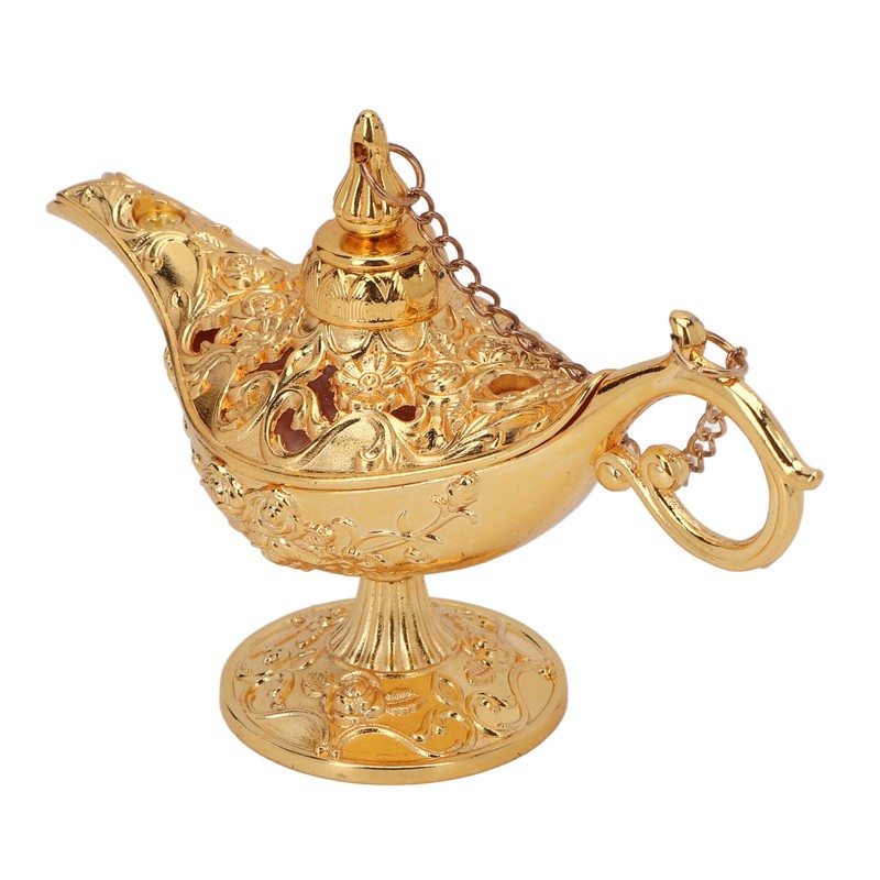 Gold Magic Genie Lamp Embossed Flowers Hollow Zinc Alloy Vintage