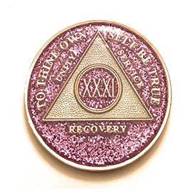 31 Year AA Medallion - Purple, Lavender, Bling, Glitter, Sparkle, Alcoholics Anonymous Sobriety Chip, Token