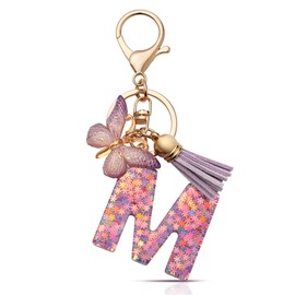 CHUQING Keyring Girl Key Ring Letter M Key Pendant Butterfly Keyring with Initial Letters Women Keychain Gift