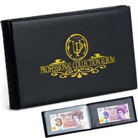 Uncle Paul Banknote Collection Album with 40 Compartments - 20 Sheets Clear Currency Holder World Money Storage Book Collection Supplies for Trading Cards Stamps Tickets Bills Black AN04BK