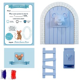Myfuturshop® Mice Perez Magic Door Tooth Box Ladder 4 Certificates Clean Tooth Original Gift for Boys and Girls, French Version (Blue)