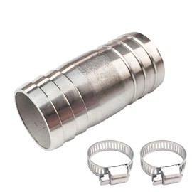 JENSWILL 1-1/4" Stainless Steel Hose Barb Fitting Straight Shape Barbed Splicer Mender Union Coupler Fitting with 2PCs Hose Clamp for Oil Water Air