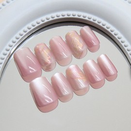 Miss Mumu Nail Tips, 24 Pieces, Short Nail Tips for Spring and Summer, Simple, Cute, Popular, Nail Sticker, Bridal Nails, Glossy, Fake Nails, For Coming-of-Age Ceremony, Wedding, School Entrance
