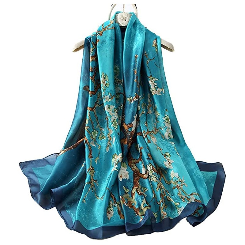 100% silk scarf- turquoise Van Gogh 'Almond Blossom'. Touch of