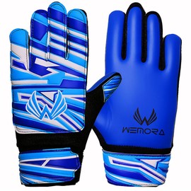 WEMORA Soccer Goalie Gloves for Kids Youth Junior Boys 4mm Anti Slip Strong Grips Palm Football Goalkeeper Gloves (Blue/White, Size 2 Suitable for 4 to 5 Year Old, Ambidextrous)