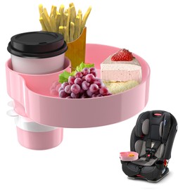 Kids Car Seat Tray, Travel Tray with Cup Holder for Toddler, Kids Car Seat Food Snack Tray for Road Trip, Stroller snack tray travel must haves - Pink